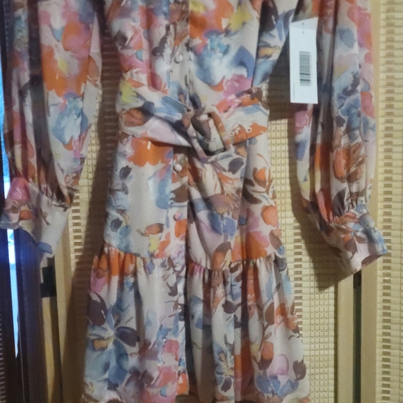 JustFab Women's Floral Mini Dress - Pink and Blue - Picture 3 of 4